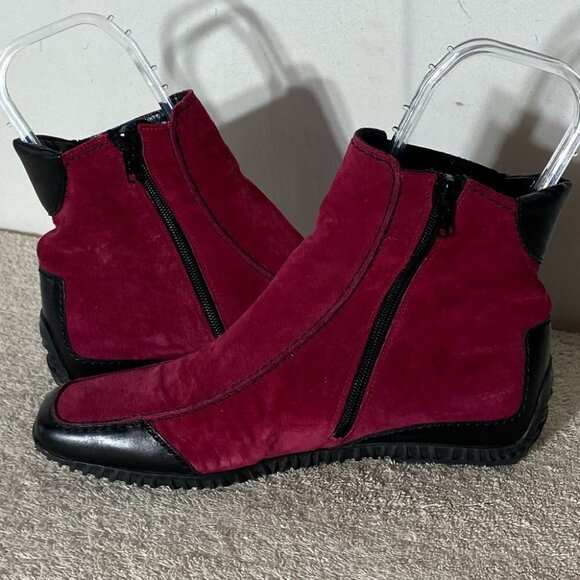 Vintage K Shoes Deep Red Suede Square Toe Ankle Boots Booties UK6 - Picture 6 of 13